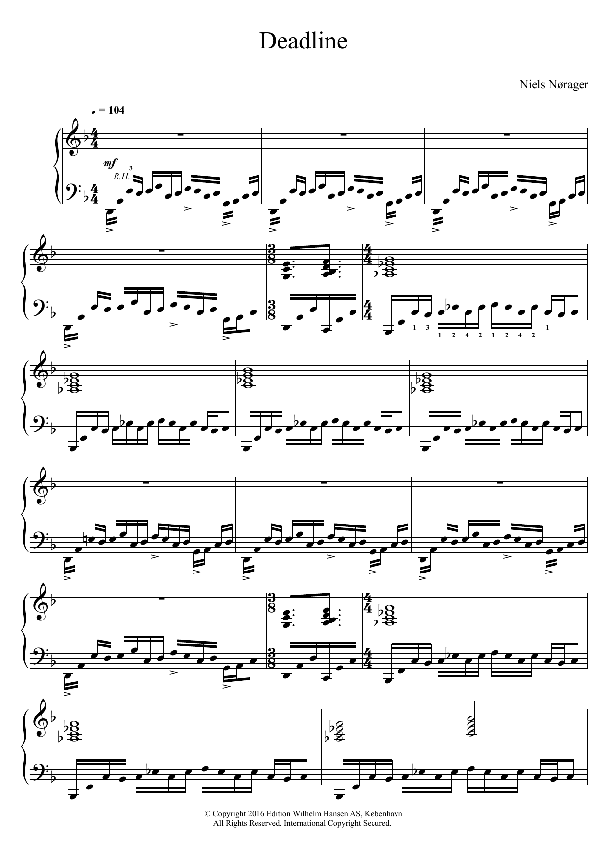 Niels Norager Deadline sheet music notes and chords arranged for Piano Solo