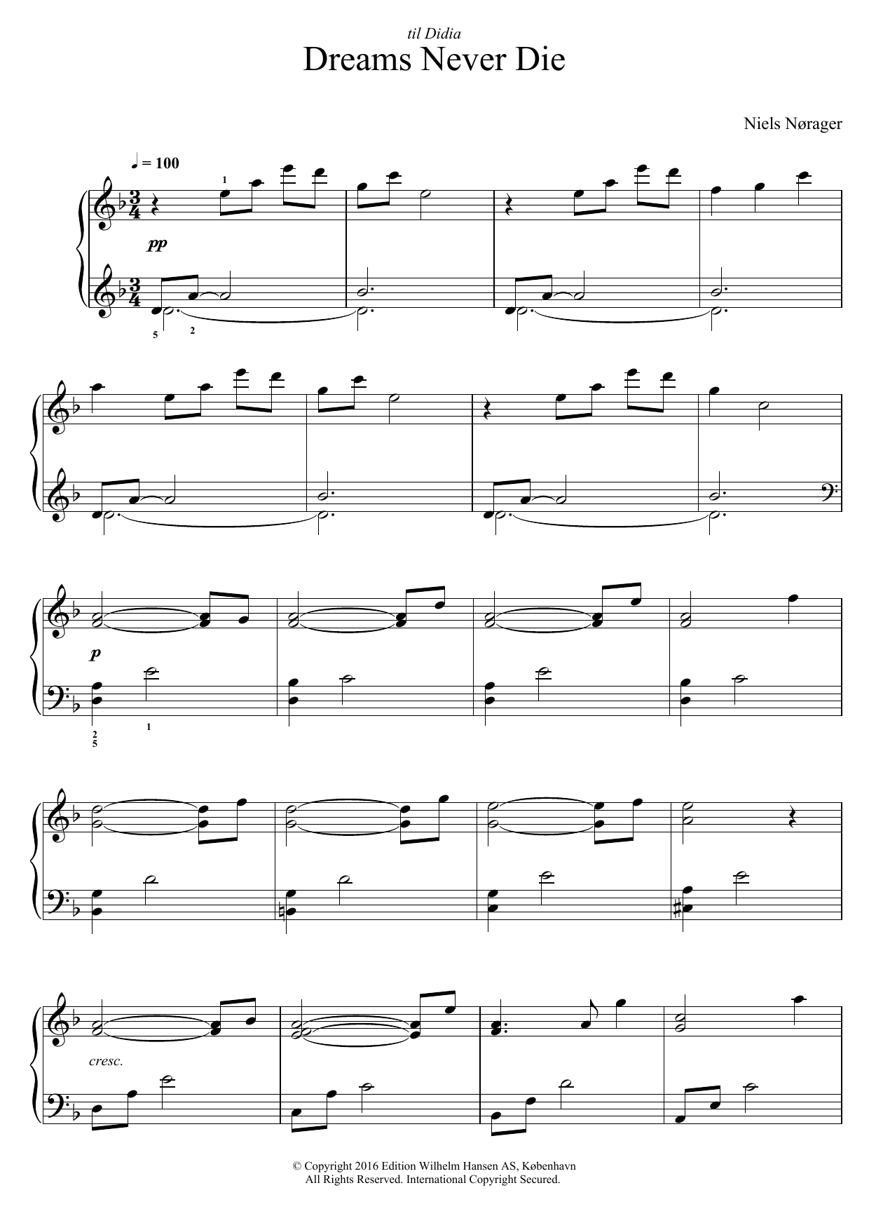 Niels Norager Dreams Never Die sheet music notes and chords arranged for Piano Solo