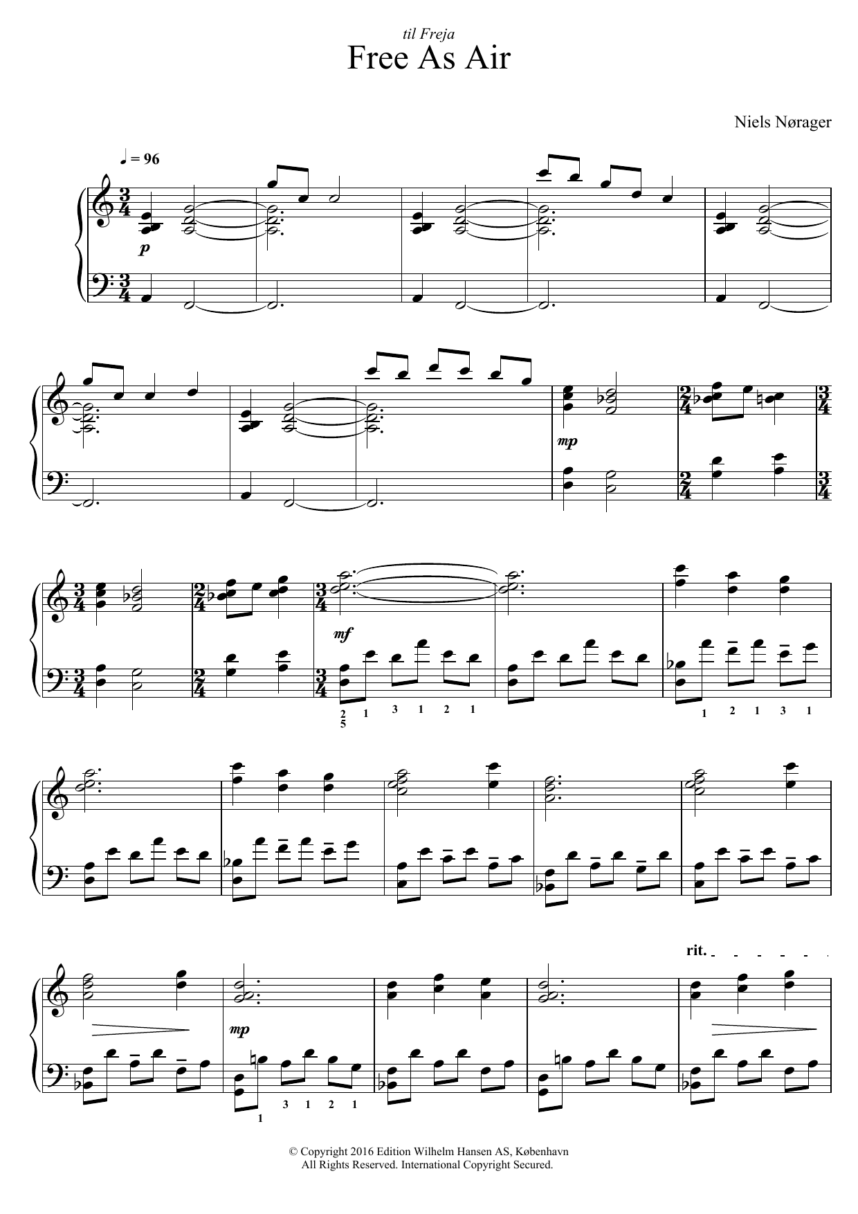 Niels Norager Free As Air sheet music notes and chords arranged for Piano Solo