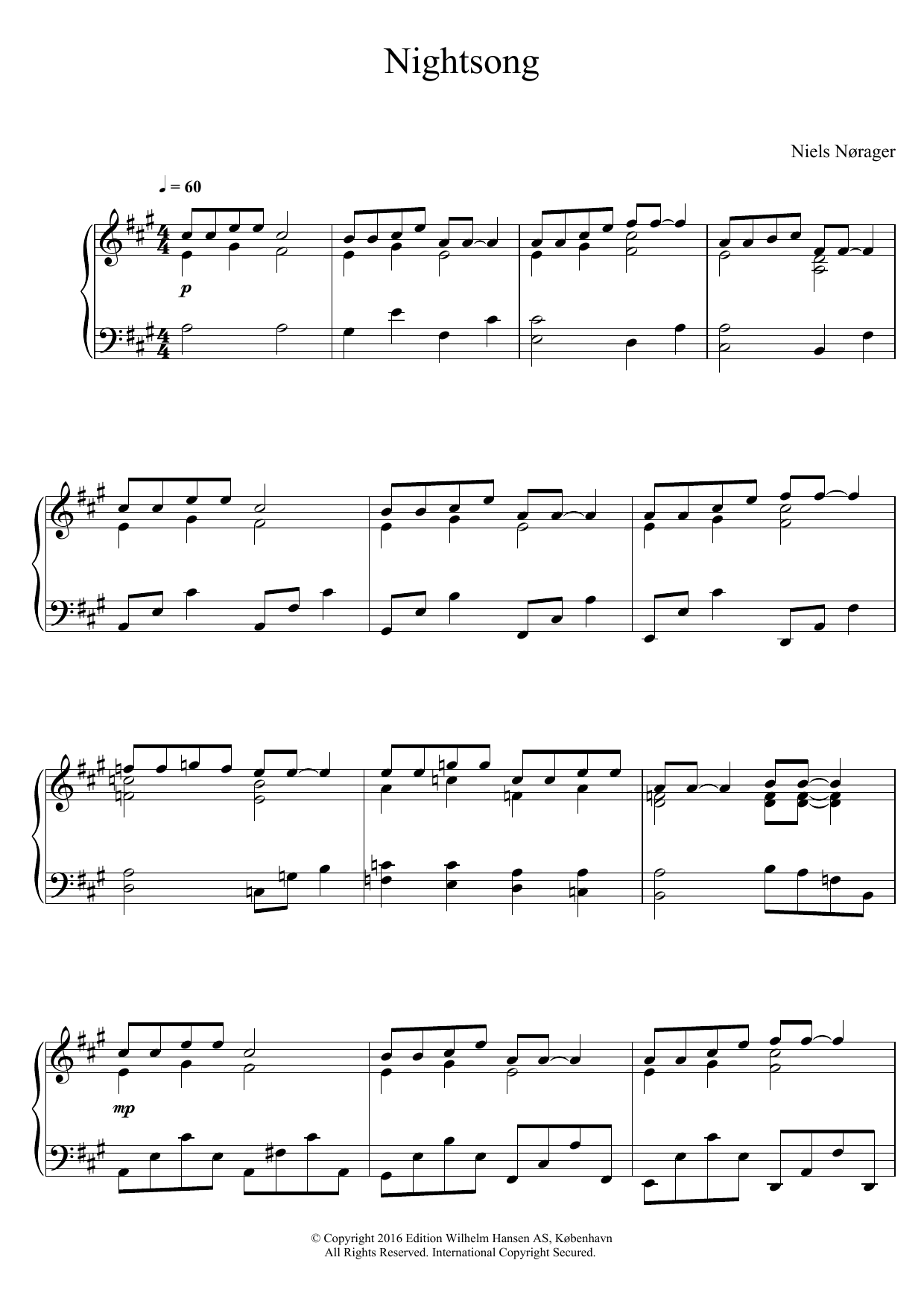 Niels Norager Nightsong sheet music notes and chords arranged for Piano Solo