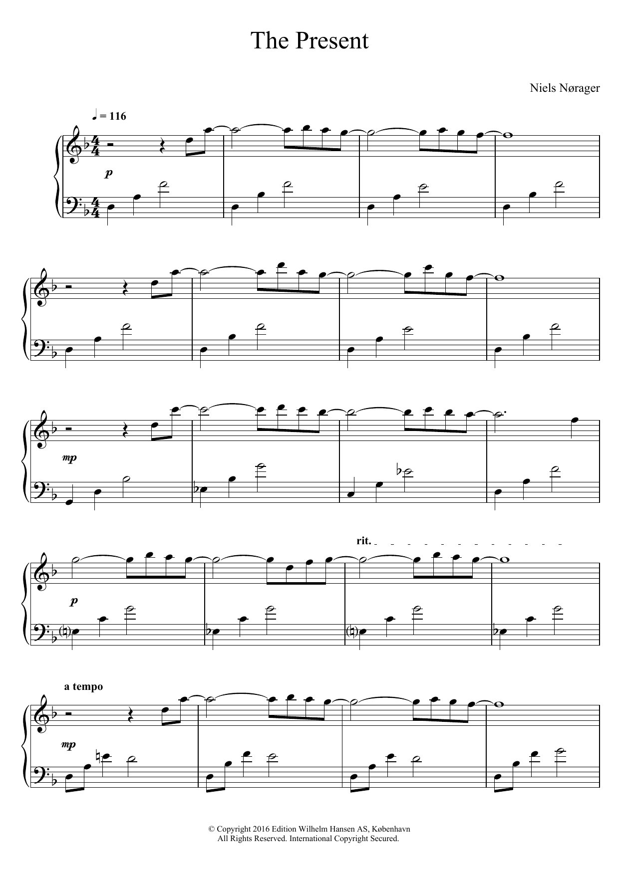 Niels Norager The Present sheet music notes and chords arranged for Piano Solo