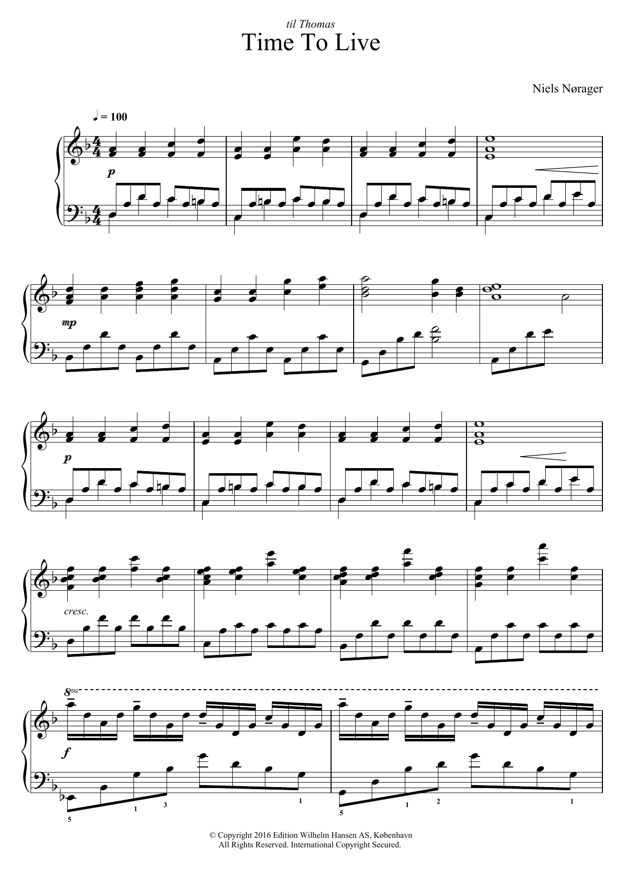 Niels Norager Time To Live sheet music notes and chords arranged for Piano Solo