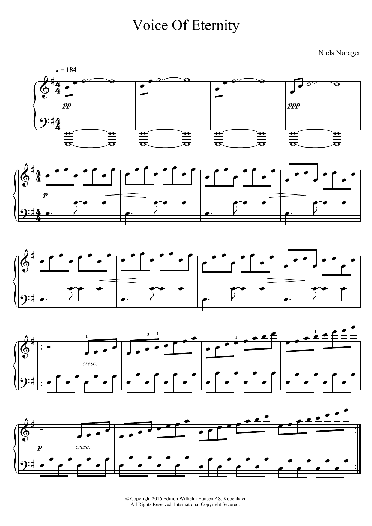Niels Norager Voice Of Eternity sheet music notes and chords arranged for Piano Solo