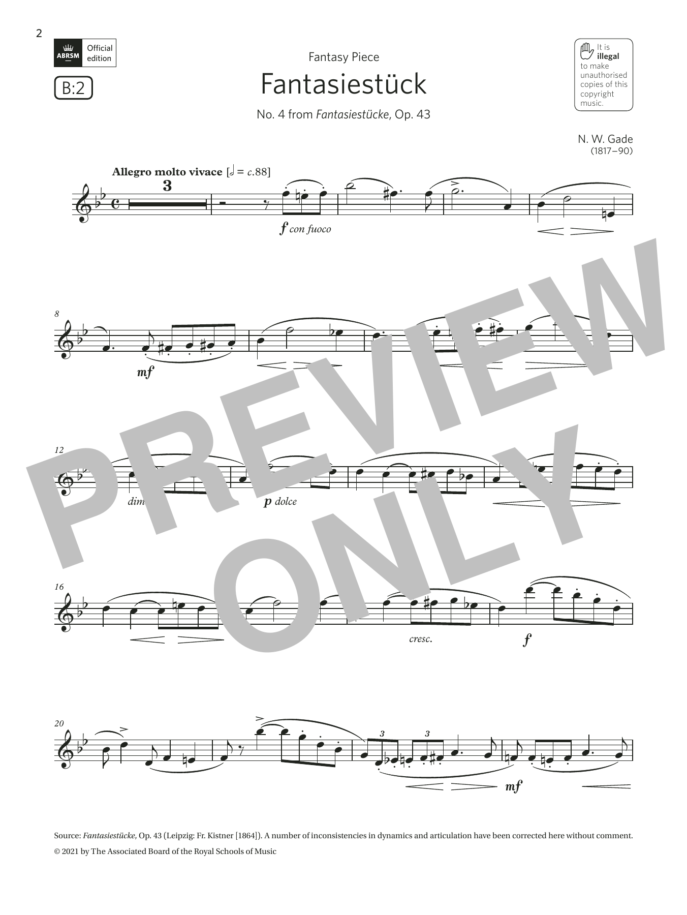 Niels Wilhelm Gade Fantasiestück (No. 4 from Fantasiestücke) (Grade 6 List B2 ABRSM Clarinet syllabus from 2022) sheet music notes and chords arranged for Clarinet Solo