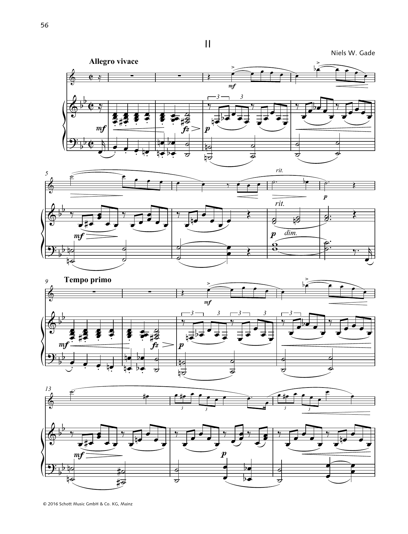 Niels Wilhelm Gade Fantasy Pieces sheet music notes and chords arranged for Woodwind Solo