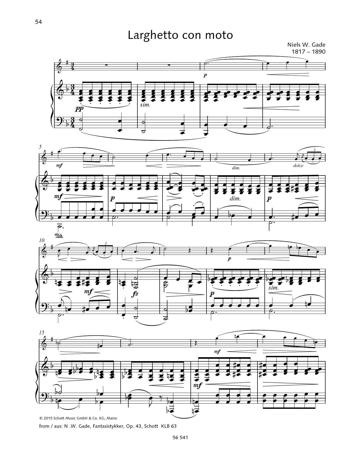Niels Wilhelm Gade Larghetto con moto sheet music notes and chords arranged for Woodwind Solo