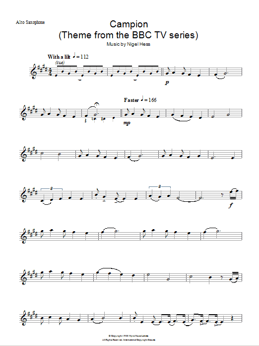 Nigel Hess Campion (Theme from the BBC TV series) sheet music notes and chords arranged for Alto Sax Solo