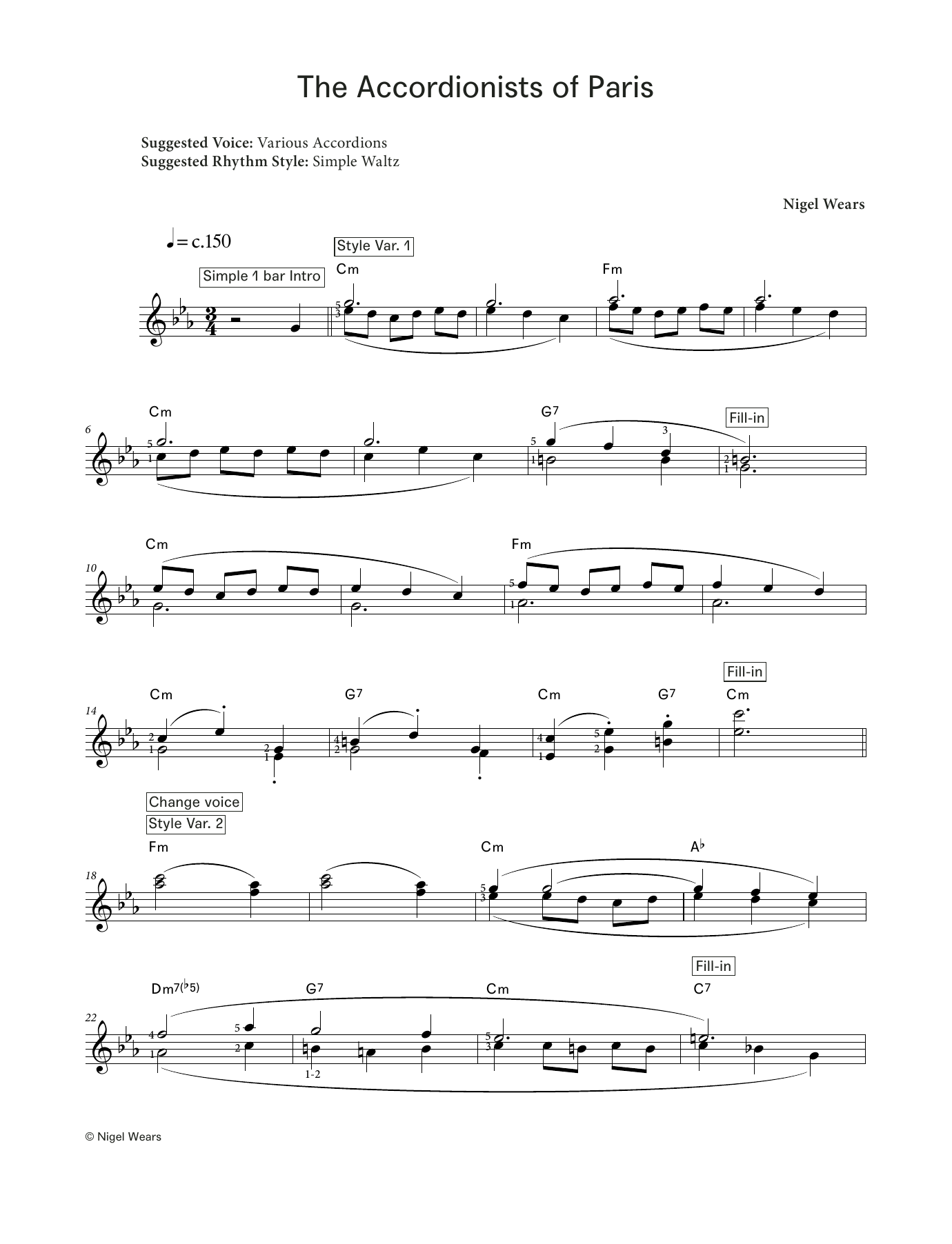 Nigel Wears The Accordionists of Paris (LCME Electronic Keyboard Grade 7 List B) sheet music notes and chords arranged for Piano Solo