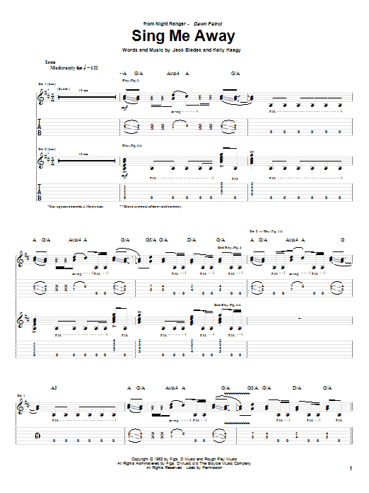 Night Ranger Sing Me Away sheet music notes and chords arranged for Guitar Tab