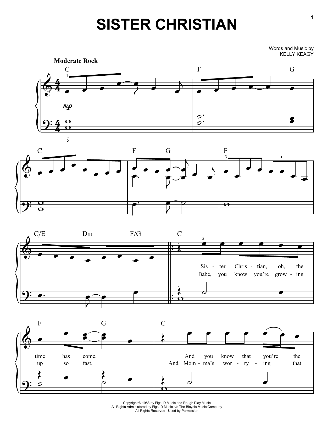 Night Ranger Sister Christian sheet music notes and chords arranged for Keyboard Transcription
