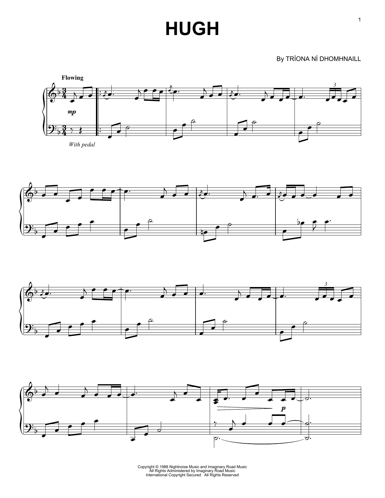 Nightnoise Hugh sheet music notes and chords arranged for Piano Solo