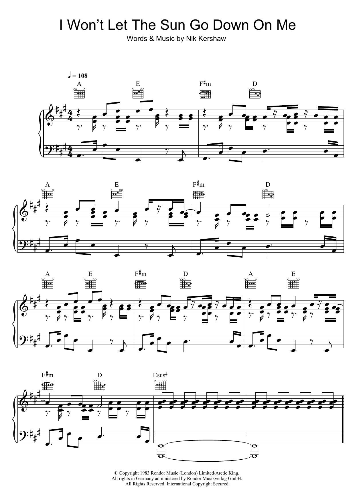 Nik Kershaw I Won't Let The Sun Go Down On Me sheet music notes and chords arranged for Guitar Chords/Lyrics