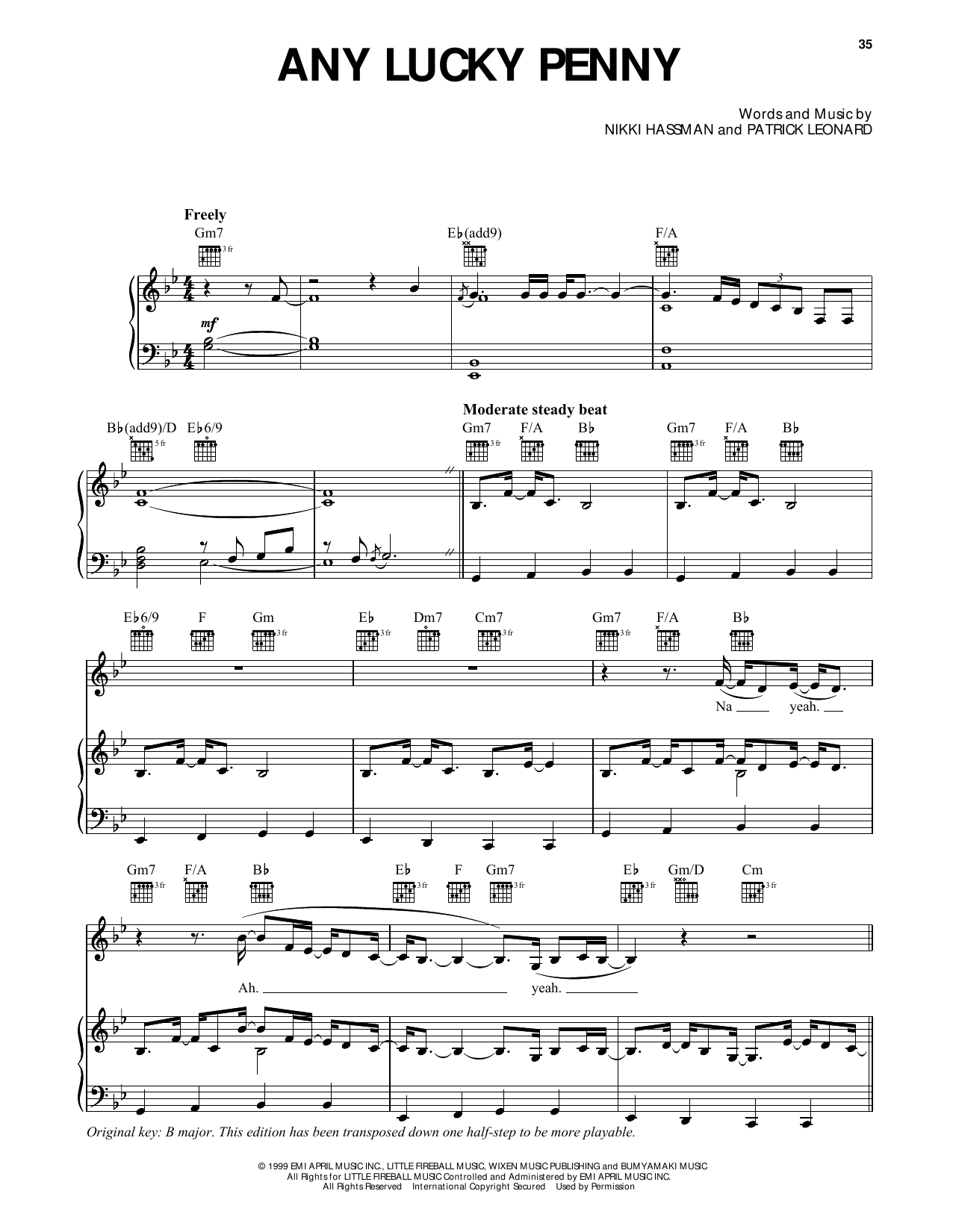 Nikki Hassman Any Lucky Penny (from Dawson's Creek) sheet music notes and chords arranged for Piano, Vocal & Guitar Chords (Right-Hand Melody)
