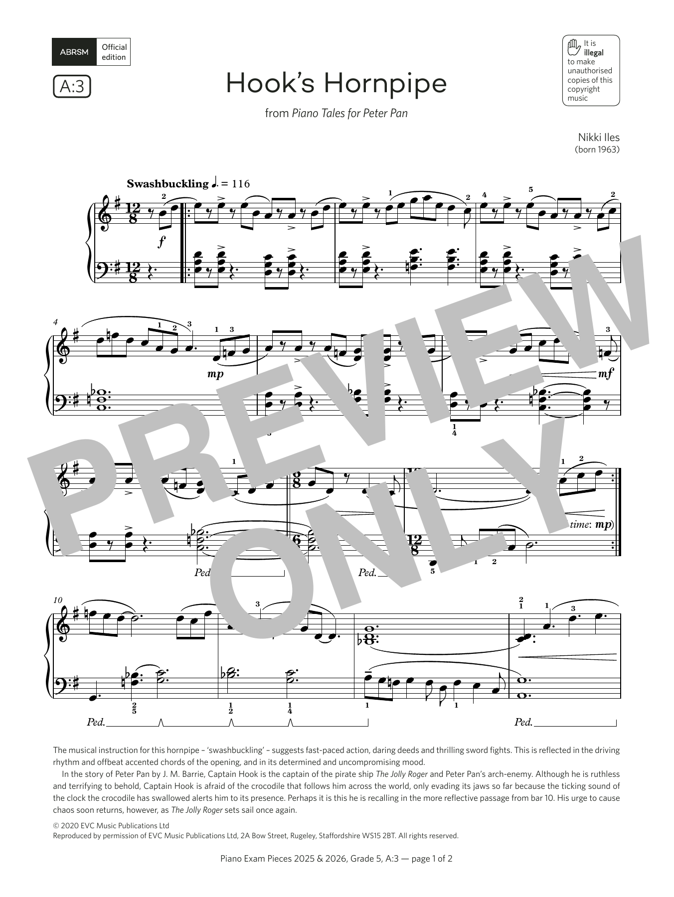Nikki Iles Hook's Hornpipe (Grade 5, list A3, from the ABRSM Piano Syllabus 2025 & 2026) sheet music notes and chords arranged for Piano Solo