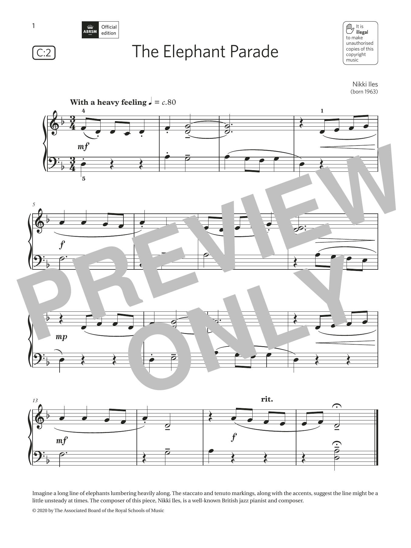Nikki Iles The Elephant Parade (Grade Initial, list C2, from the ABRSM Piano Syllabus 2021 & 2022) sheet music notes and chords arranged for Piano Solo