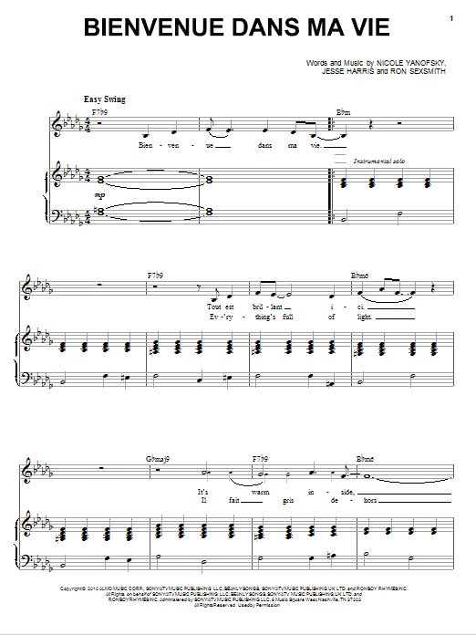 Nikki Yanofsky Bienvenue Dans Ma Vie sheet music notes and chords arranged for Piano & Vocal
