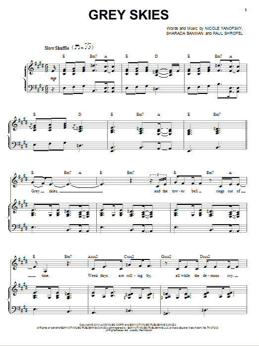 Nikki Yanofsky Grey Skies sheet music notes and chords arranged for Piano & Vocal