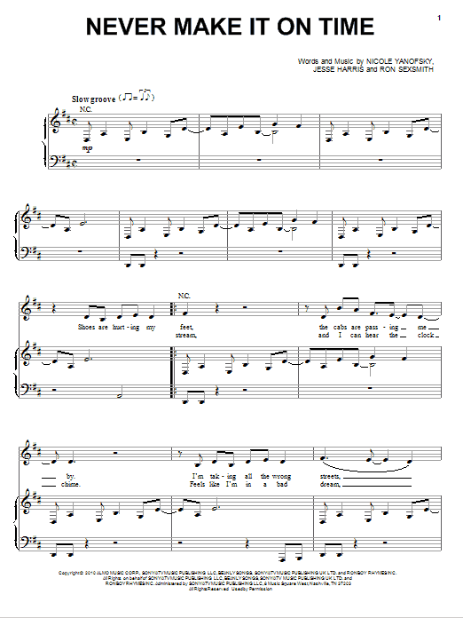 Nikki Yanofsky Never Make It On Time sheet music notes and chords arranged for Piano & Vocal