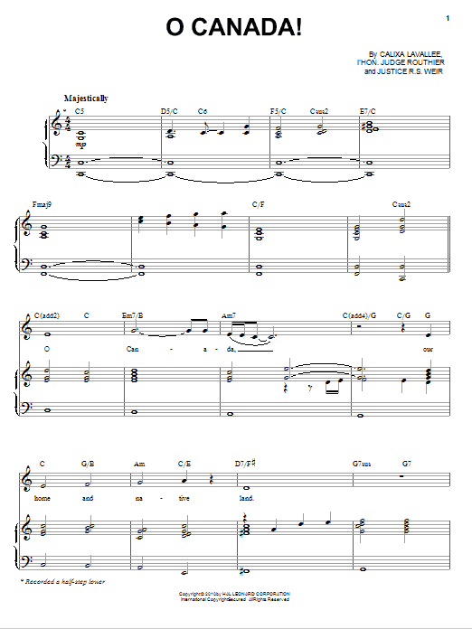 Nikki Yanofsky O Canada! sheet music notes and chords arranged for Piano & Vocal