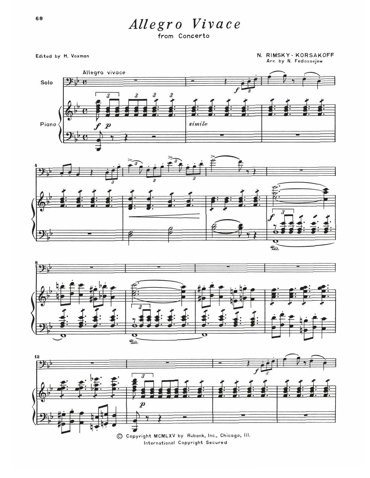 Nikolai Rimsky-Korsakov Allegro Vivace (from Concerto) sheet music notes and chords arranged for Trombone and Piano