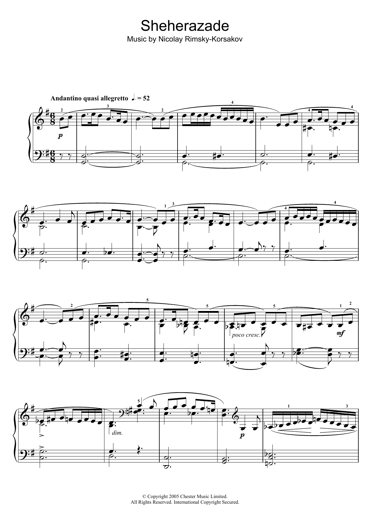 Nikolai Rimsky-Korsakov Sheherazade sheet music notes and chords arranged for Piano Solo