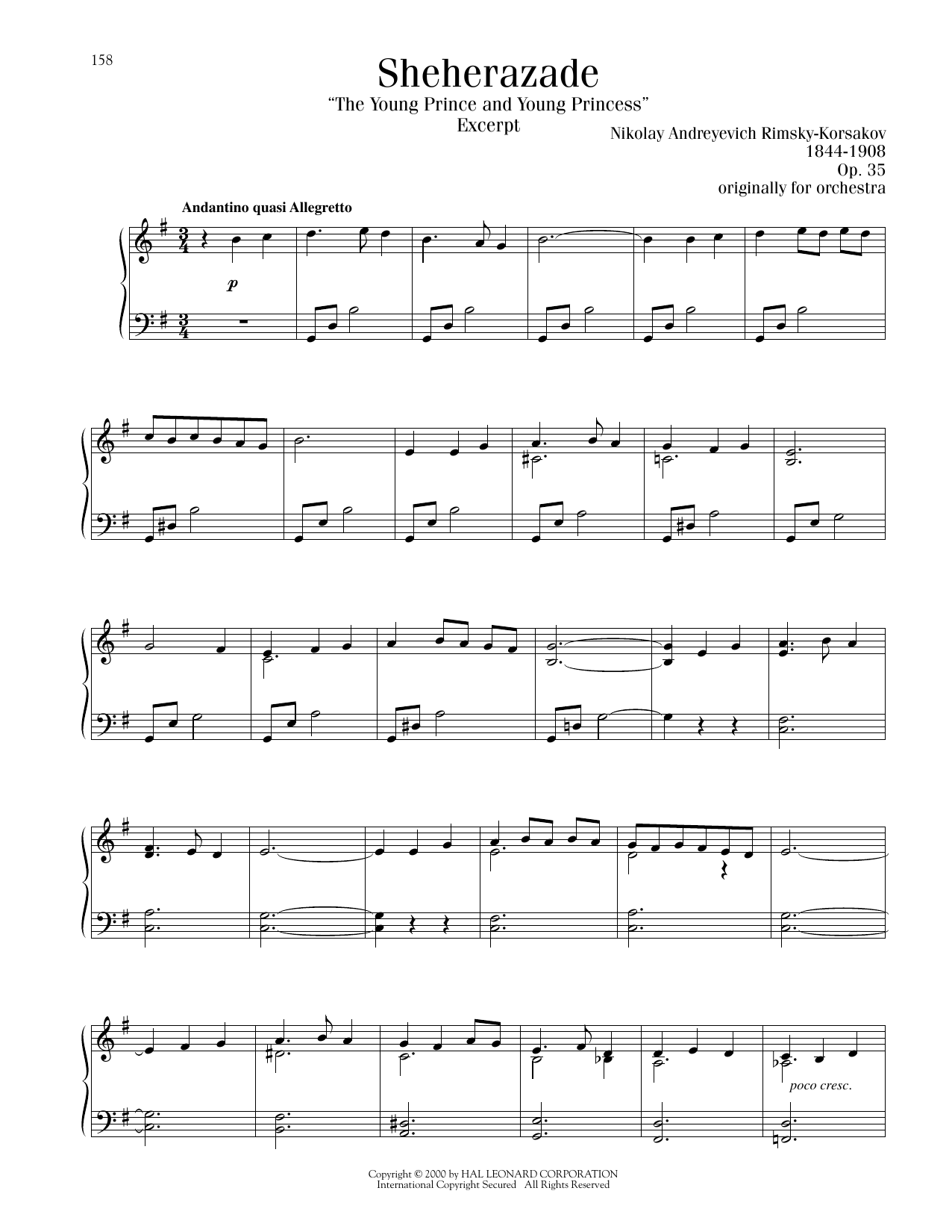 Nikolai Rimsky-Korsakov The Young Prince And The Young Princess sheet music notes and chords arranged for Piano Solo