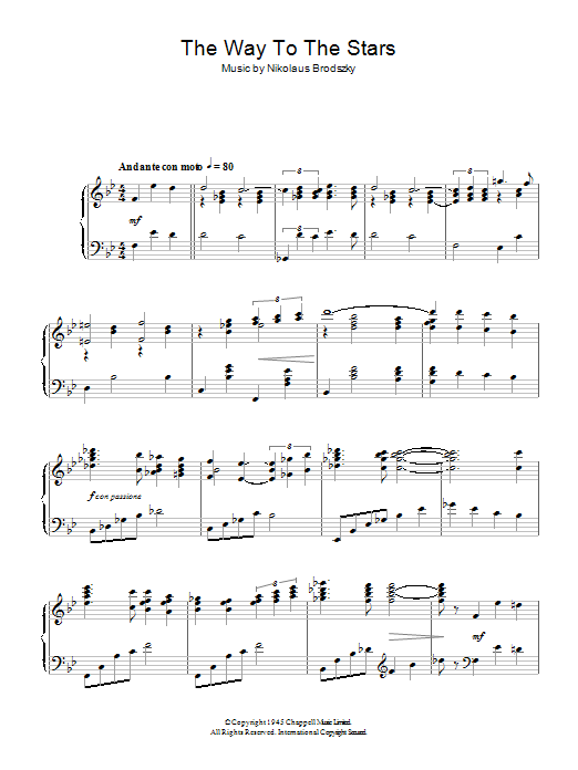 Nikolaus Brodszky The Way To The Stars sheet music notes and chords arranged for Piano Solo
