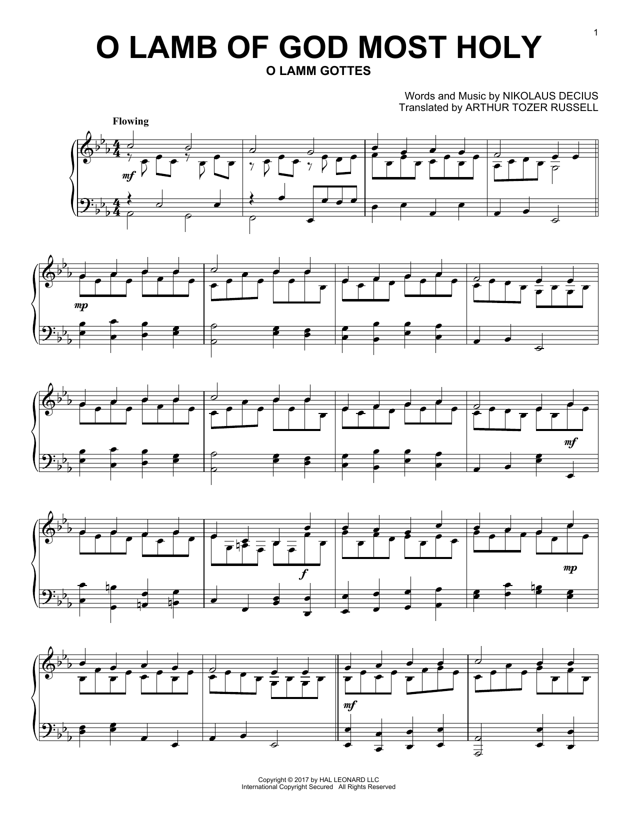 Nikolaus Decius O Lamb Of God Most Holy sheet music notes and chords arranged for Piano Solo