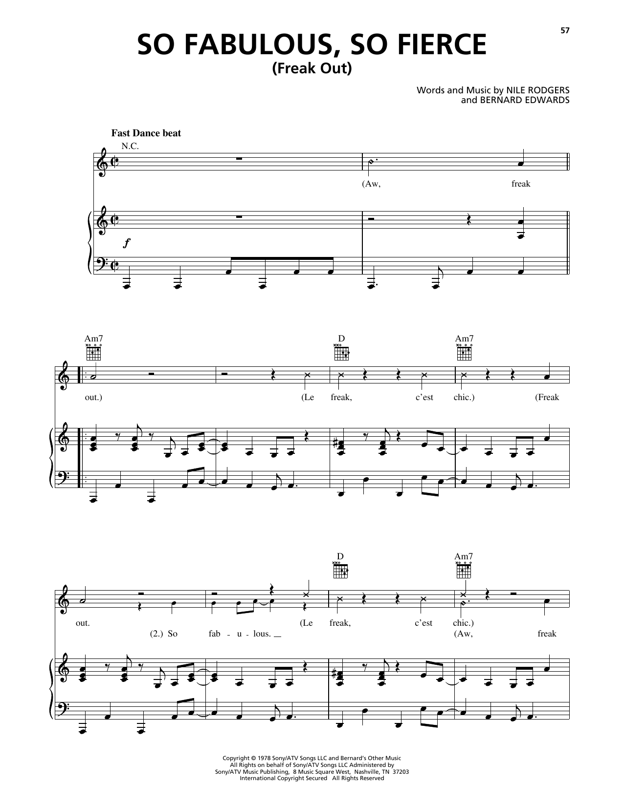 Nile Rodgers So Fabulous, So Fierce (Freak Out) (from 102 Dalmatians) sheet music notes and chords arranged for Piano, Vocal & Guitar Chords (Right-Hand Melody)