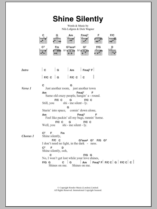 Nils Lofgren Shine Silently sheet music notes and chords arranged for Guitar Chords/Lyrics