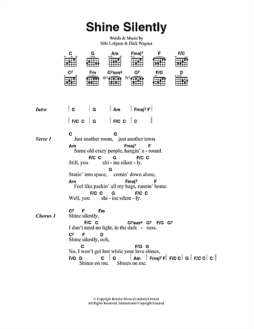 Nils Lofgren Shine Silently sheet music notes and chords arranged for Guitar Chords/Lyrics