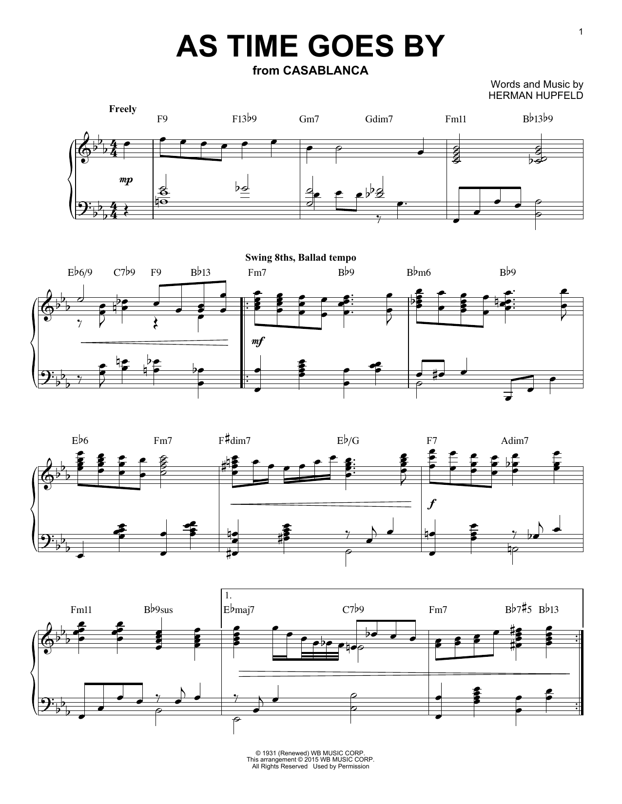 Nilsson As Time Goes By [Jazz version] (arr. Brent Edstrom) sheet music notes and chords arranged for Piano Solo