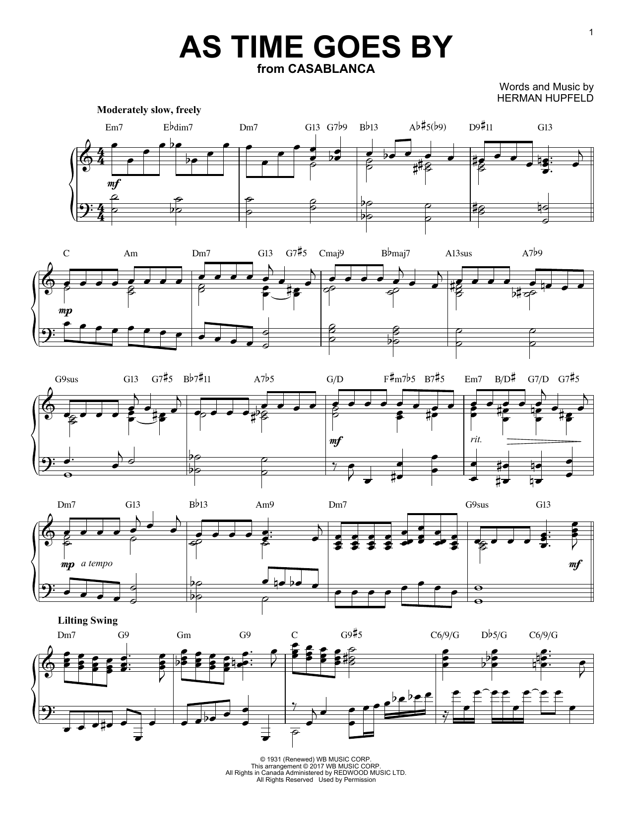 Nilsson As Time Goes By [Jazz version] sheet music notes and chords arranged for Piano Solo