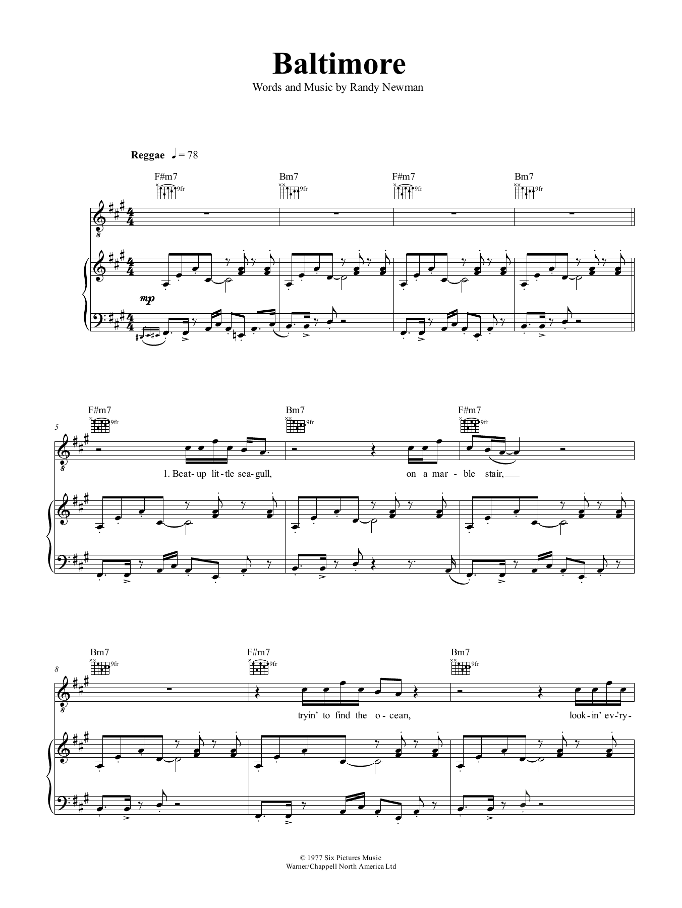 Nina Simone Baltimore sheet music notes and chords arranged for Piano, Vocal & Guitar Chords (Right-Hand Melody)