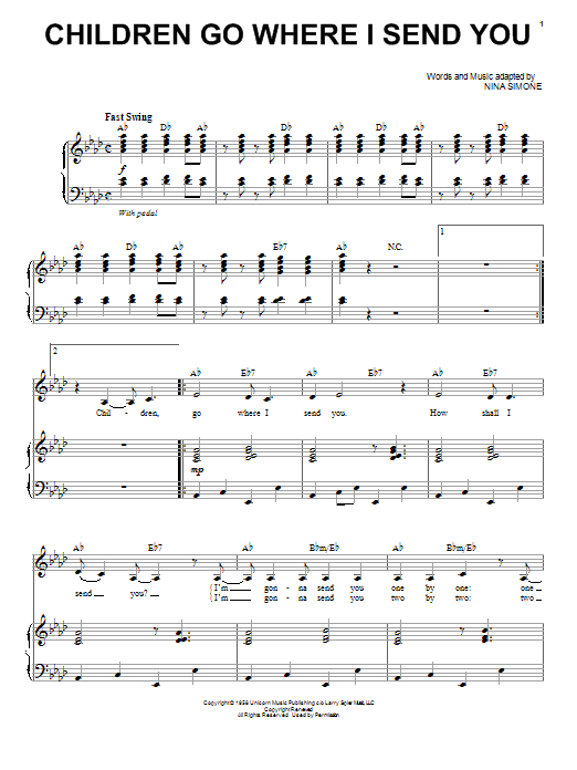 Nina Simone Children Go Where I Send You sheet music notes and chords arranged for Piano & Vocal