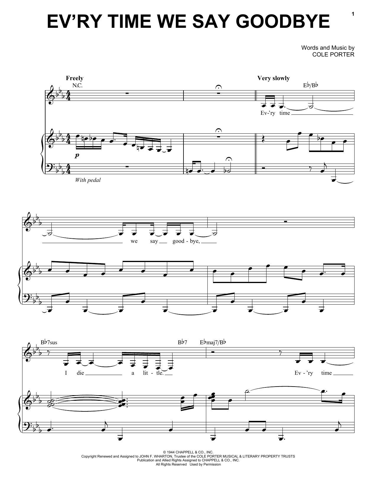 Nina Simone Ev'ry Time We Say Goodbye sheet music notes and chords arranged for Piano & Vocal