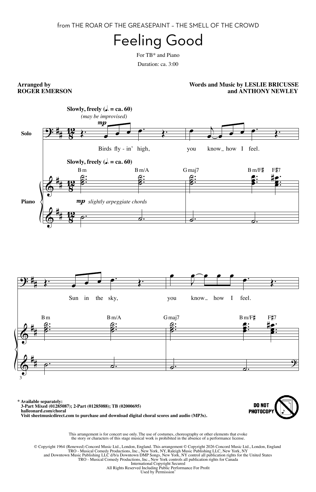 Nina Simone Feeling Good (arr. Roger Emerson) sheet music notes and chords arranged for TB Choir