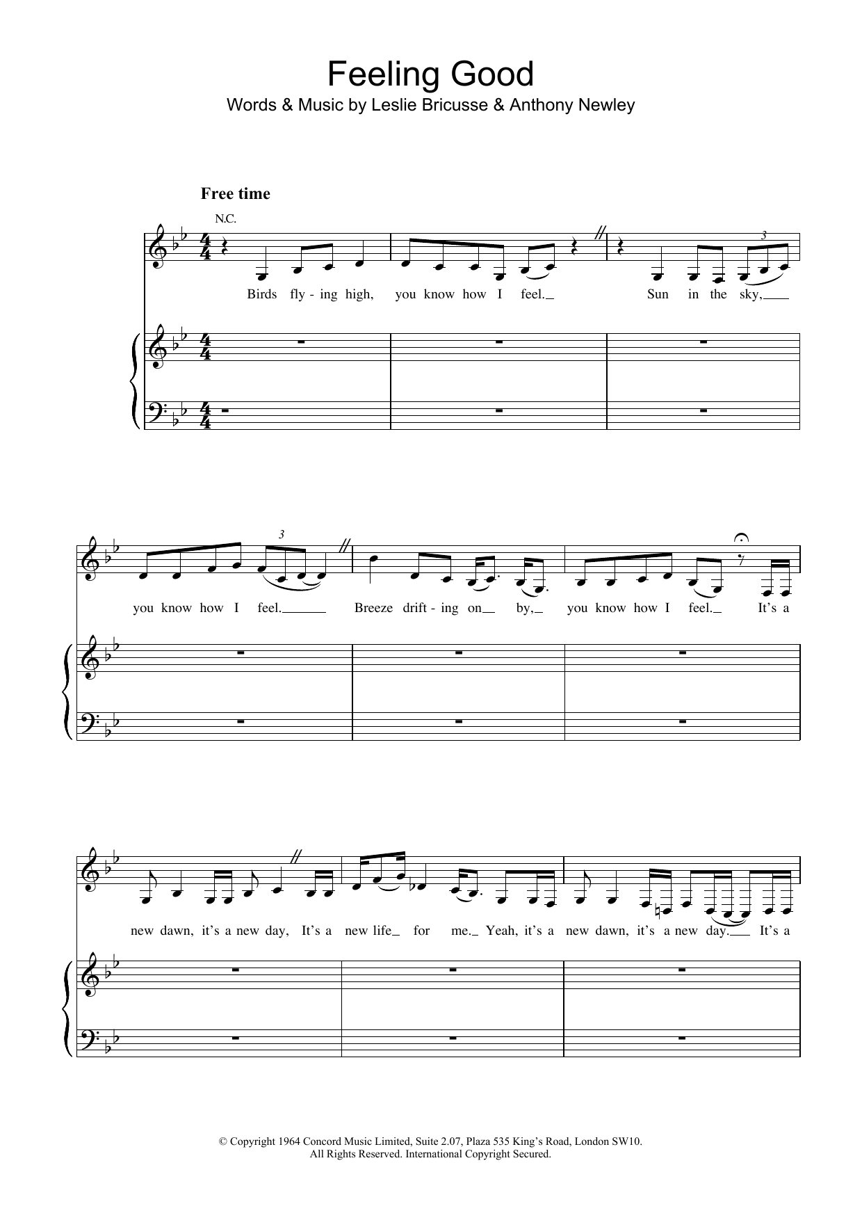 Nina Simone Feeling Good sheet music notes and chords arranged for Piano, Vocal & Guitar Chords
