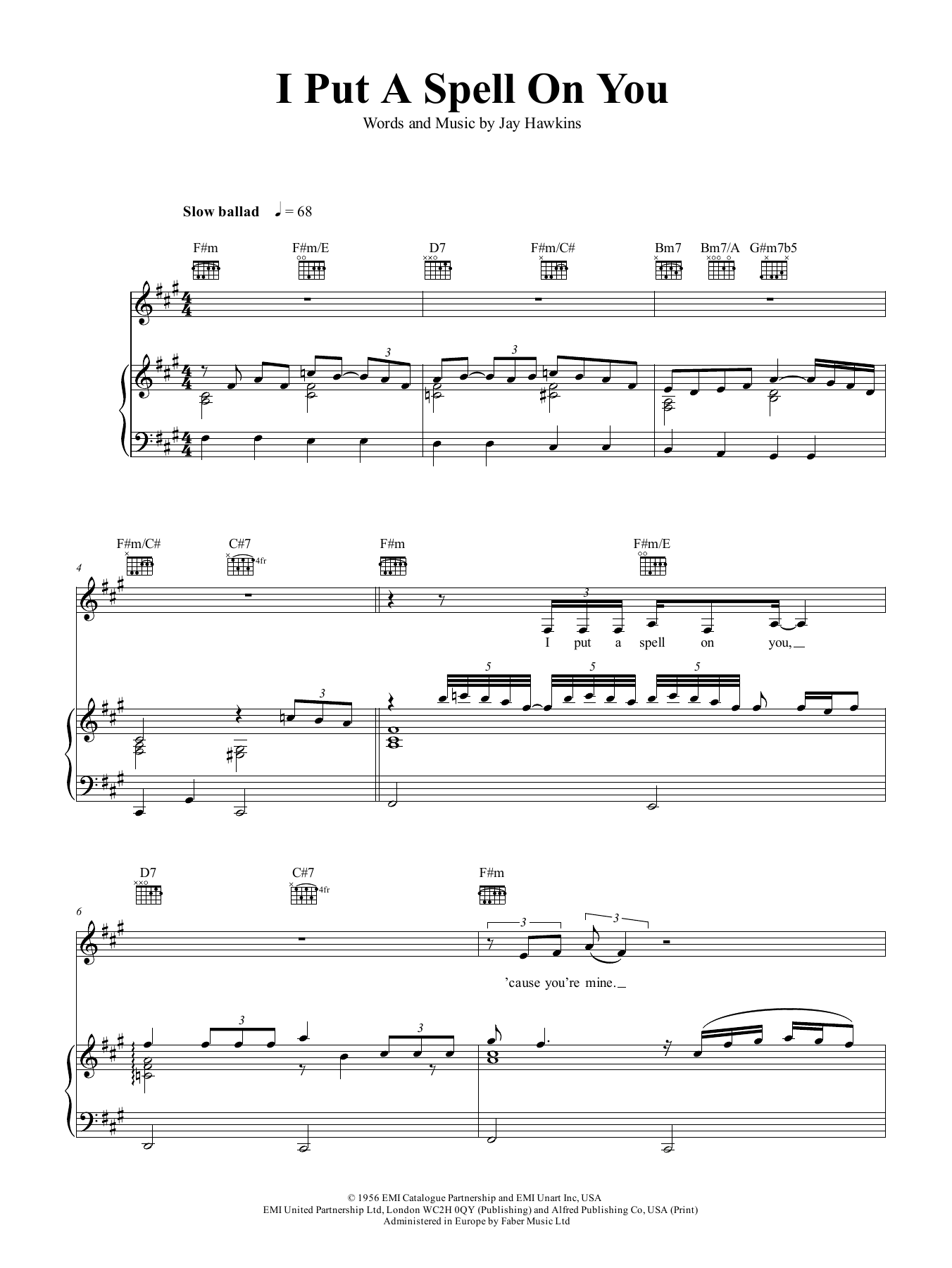 Nina Simone I Put A Spell On You sheet music notes and chords arranged for Piano, Vocal & Guitar Chords (Right-Hand Melody)