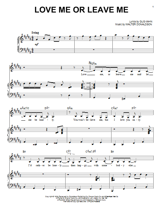 Nina Simone Love Me Or Leave Me sheet music notes and chords arranged for Piano & Vocal