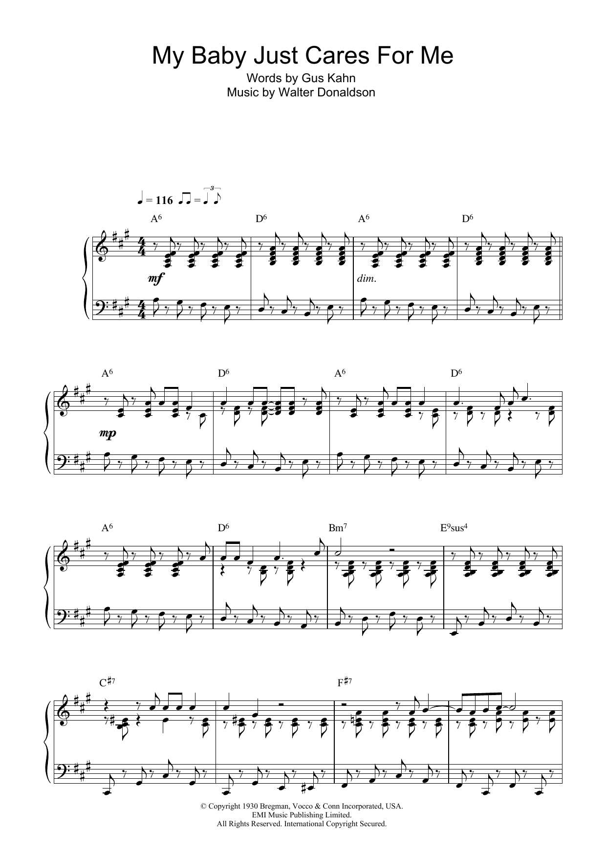 Nina Simone My Baby Just Cares For Me sheet music notes and chords arranged for Piano Solo