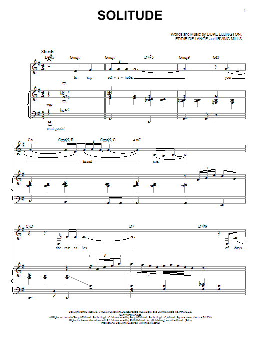 Nina Simone Solitude sheet music notes and chords arranged for Piano & Vocal
