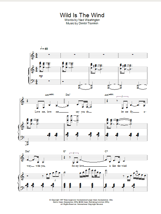 Nina Simone Wild Is The Wind sheet music notes and chords arranged for Piano, Vocal & Guitar Chords