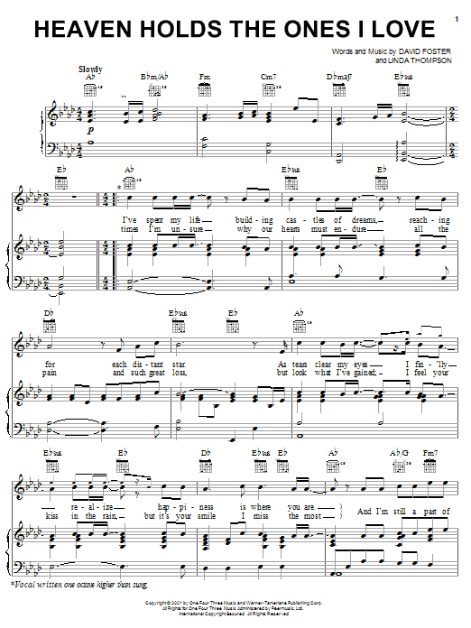Nina Whitaker Heaven Holds The Ones I Love sheet music notes and chords arranged for Piano, Vocal & Guitar Chords (Right-Hand Melody)