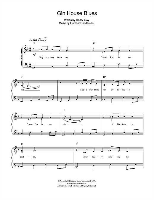 Nina Simone Gin House Blues sheet music notes and chords arranged for Beginner Piano