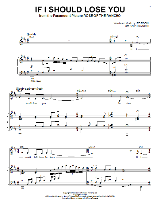Nina Simone If I Should Lose You sheet music notes and chords arranged for Piano & Vocal