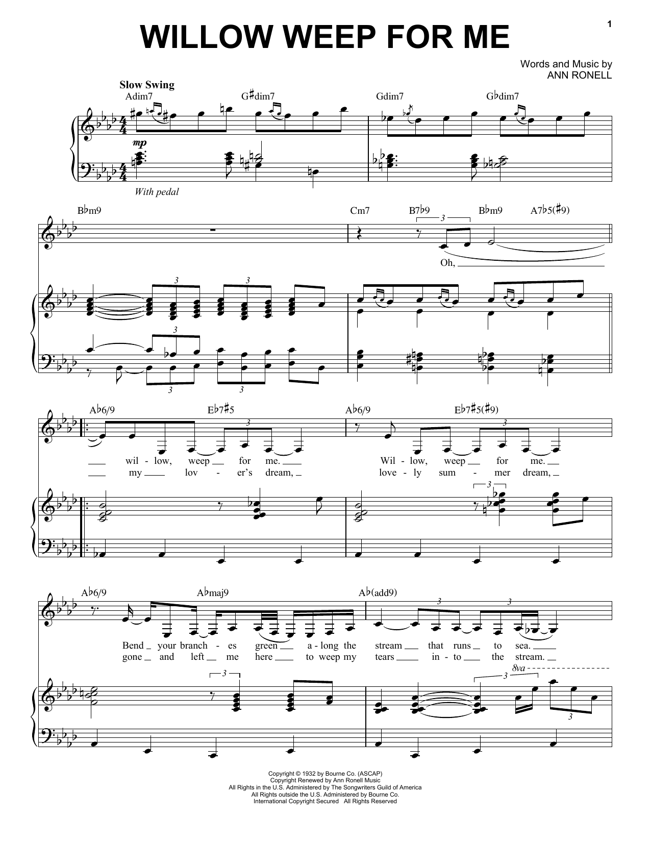 Nina Simone Willow Weep For Me sheet music notes and chords arranged for Piano & Vocal