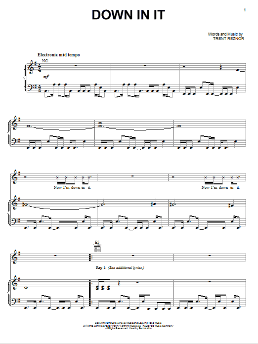 Nine Inch Nails Down In It sheet music notes and chords arranged for Piano, Vocal & Guitar Chords (Right-Hand Melody)