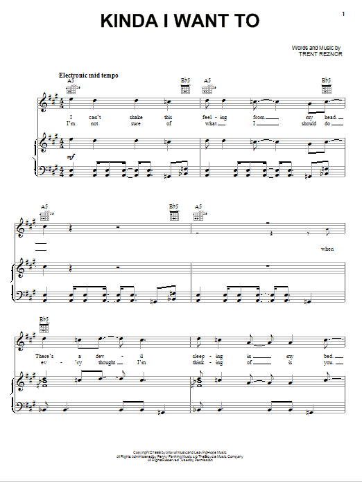 Nine Inch Nails Kinda I Want To sheet music notes and chords arranged for Piano, Vocal & Guitar Chords (Right-Hand Melody)