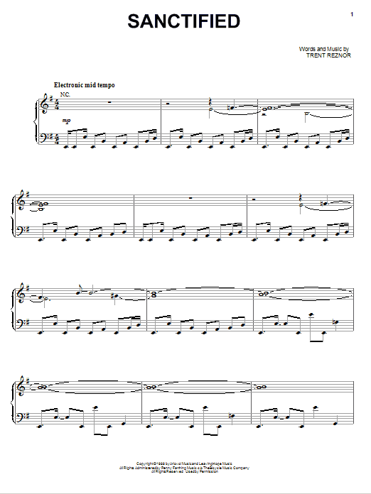 Nine Inch Nails Sanctified sheet music notes and chords arranged for Piano, Vocal & Guitar Chords (Right-Hand Melody)